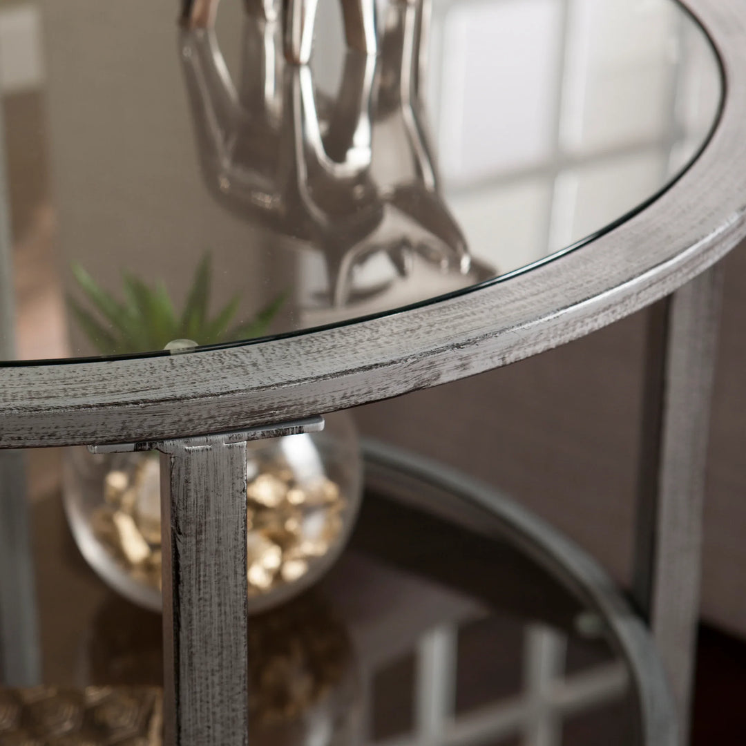 Jaymes Metal/Glass Round End Table - Silver - AmericanHomeFurniture
