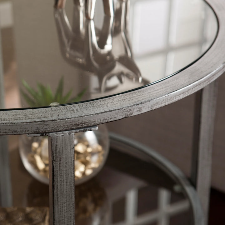 Jaymes Metal/Glass Round End Table - Silver - AmericanHomeFurniture