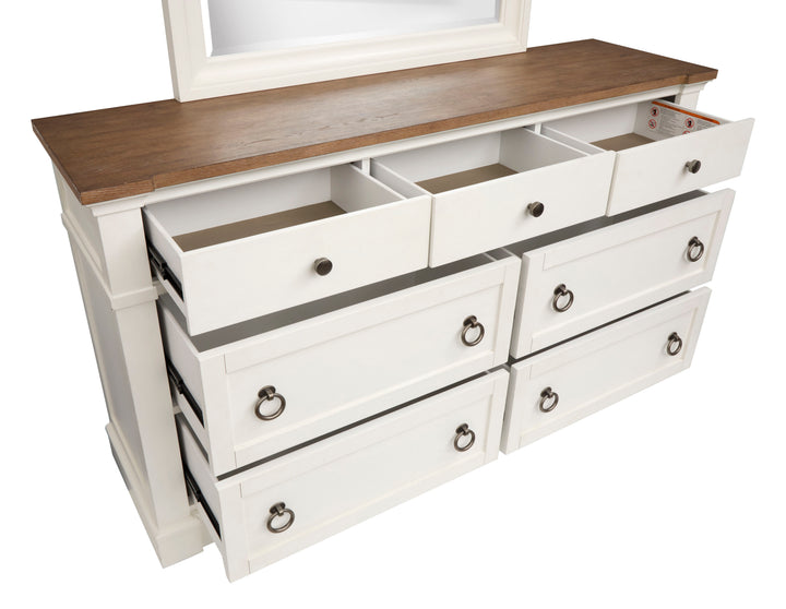 Kingston Whisper White And Cerused Nutmeg Drawer Dresser With Landscape Mirror - B6407-2040