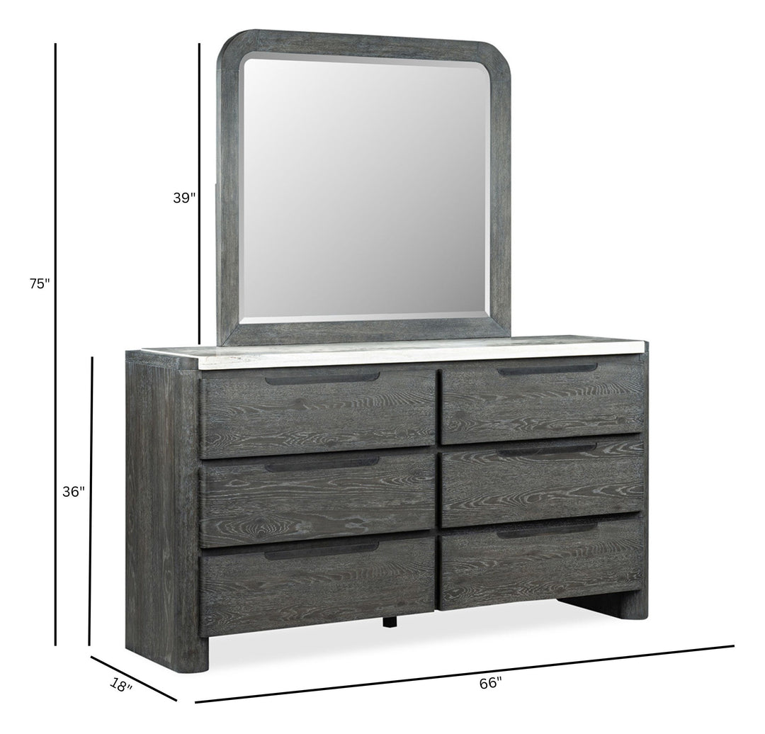 Keaton Black Double Drawer Dresser With Portrait Mirror - B6614-2242