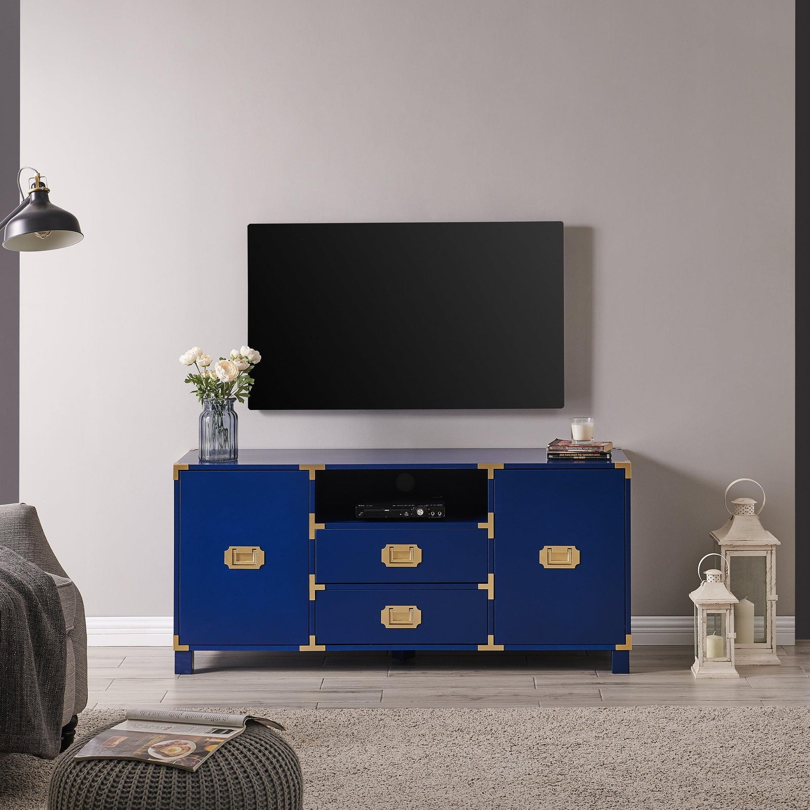 SEI Furniture Campaign Entertainment Center Console - Navy CONSOLE TABLES