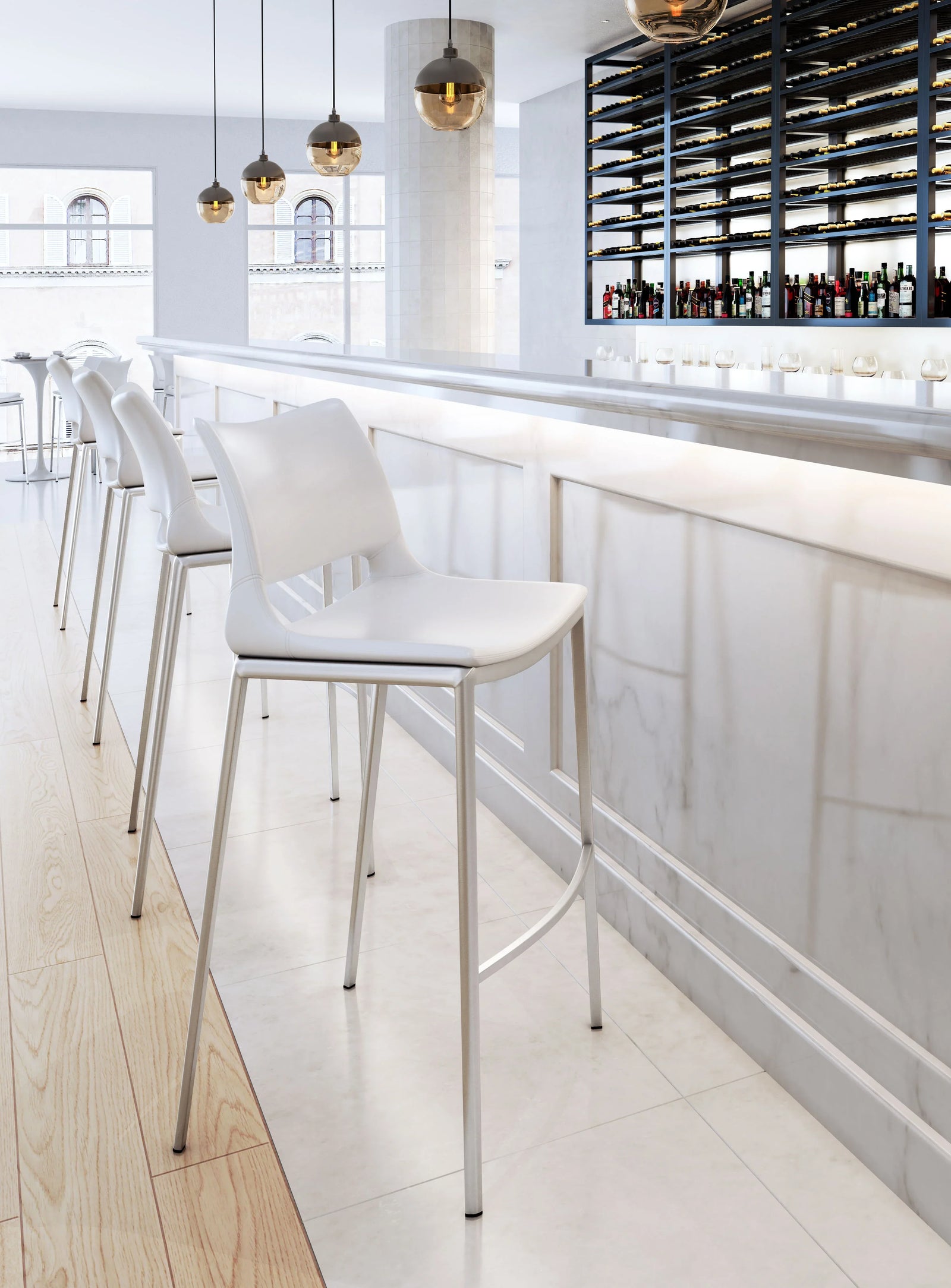 Zuo Ace Barstool (Set of 2) White & Silver BAR STOOLS + COUNTER STOOLS