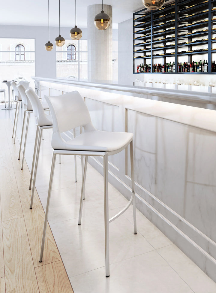 Ace Barstool (Set of 2) White & Silver - AmericanHomeFurniture