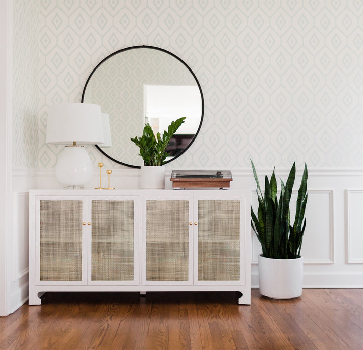Cane Cabinet W. Brass Hardware In White Lacquer - SOFIA WH
