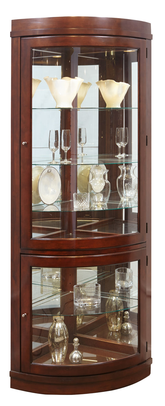 Curios Cherry Brown Curved 5 Shelf Corner Curio Cabinet - 20852