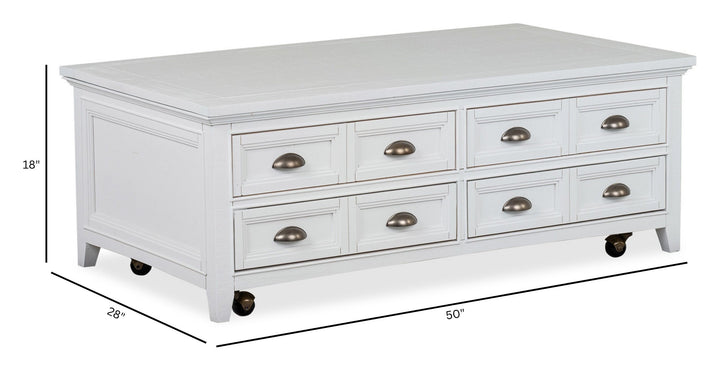 Heron Cove Chalk White Lift Top Storage Cocktail Table With Casters - T4400-50