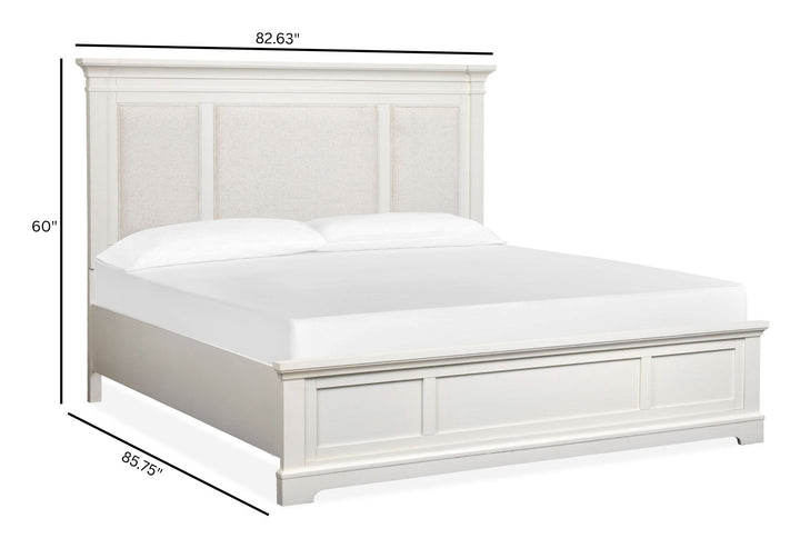 Kingston Whisper White And Cerused Nutmeg King Upholstered Panel Bed - B6407-65