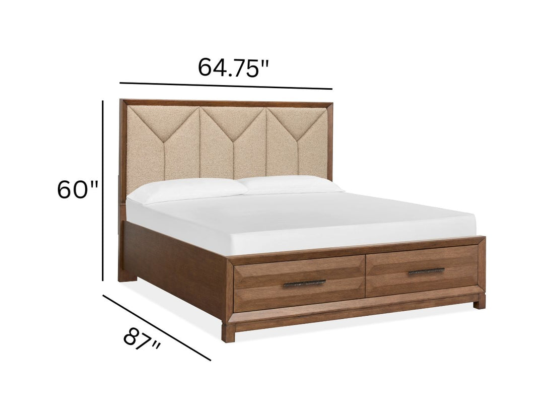 Callisto Bourbon Brown Queen Upholstered Panel Storage Bed - B6396-55A