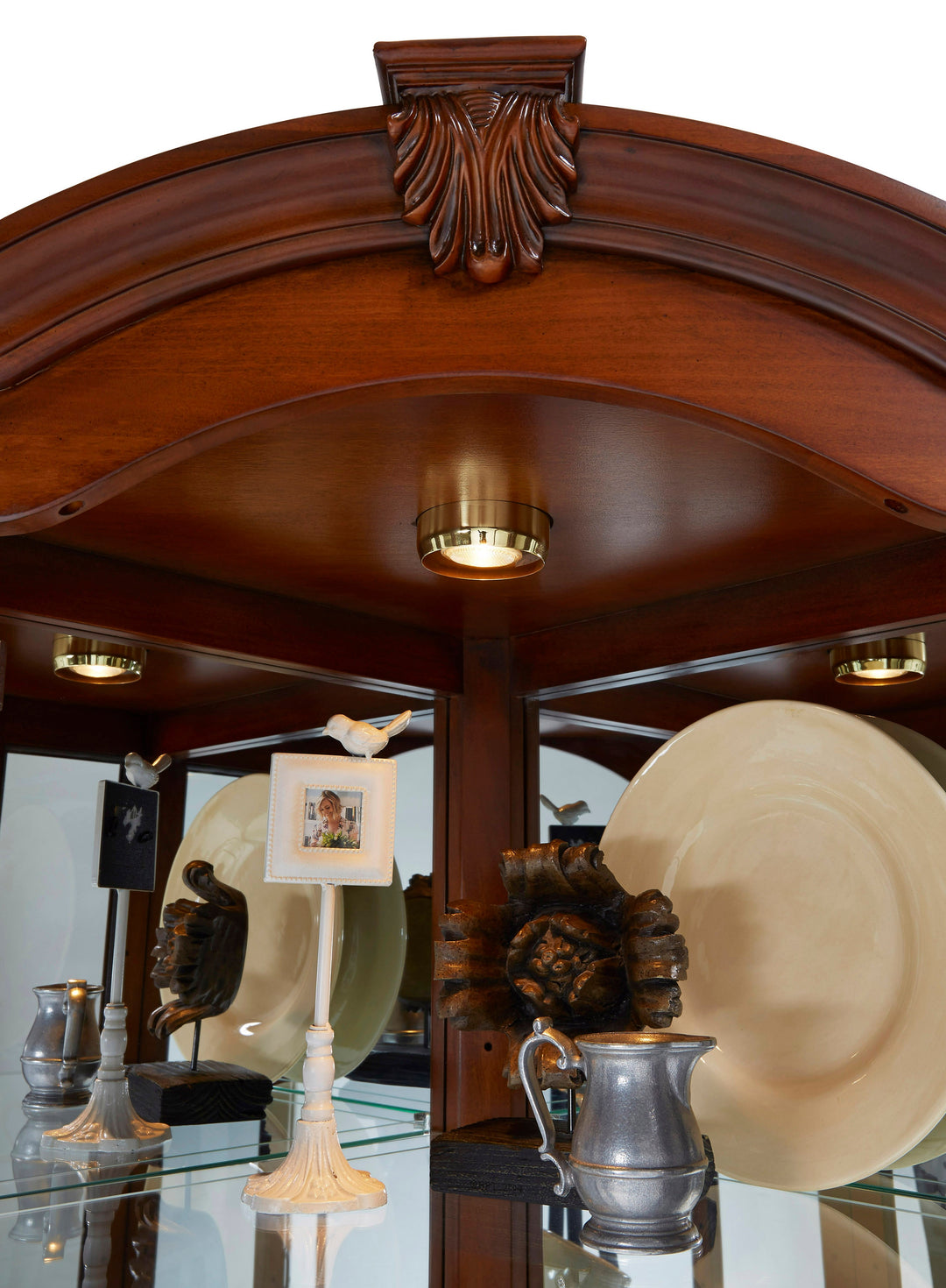 Curios Warm Cherry Brown Mirrored Corner Curio Cabinet - 20671