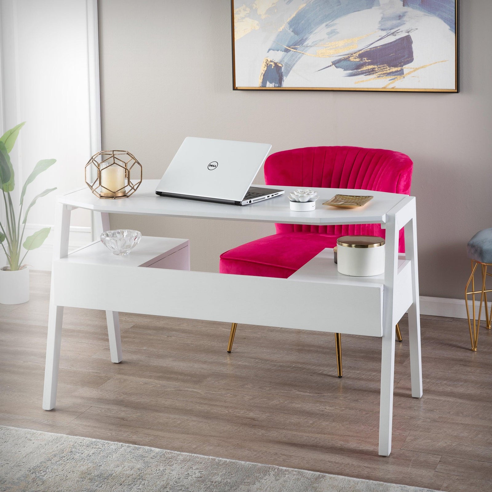 SEI Furniture Clyden Midcentury Modern Writing Desk w/ Storage - White DESKS