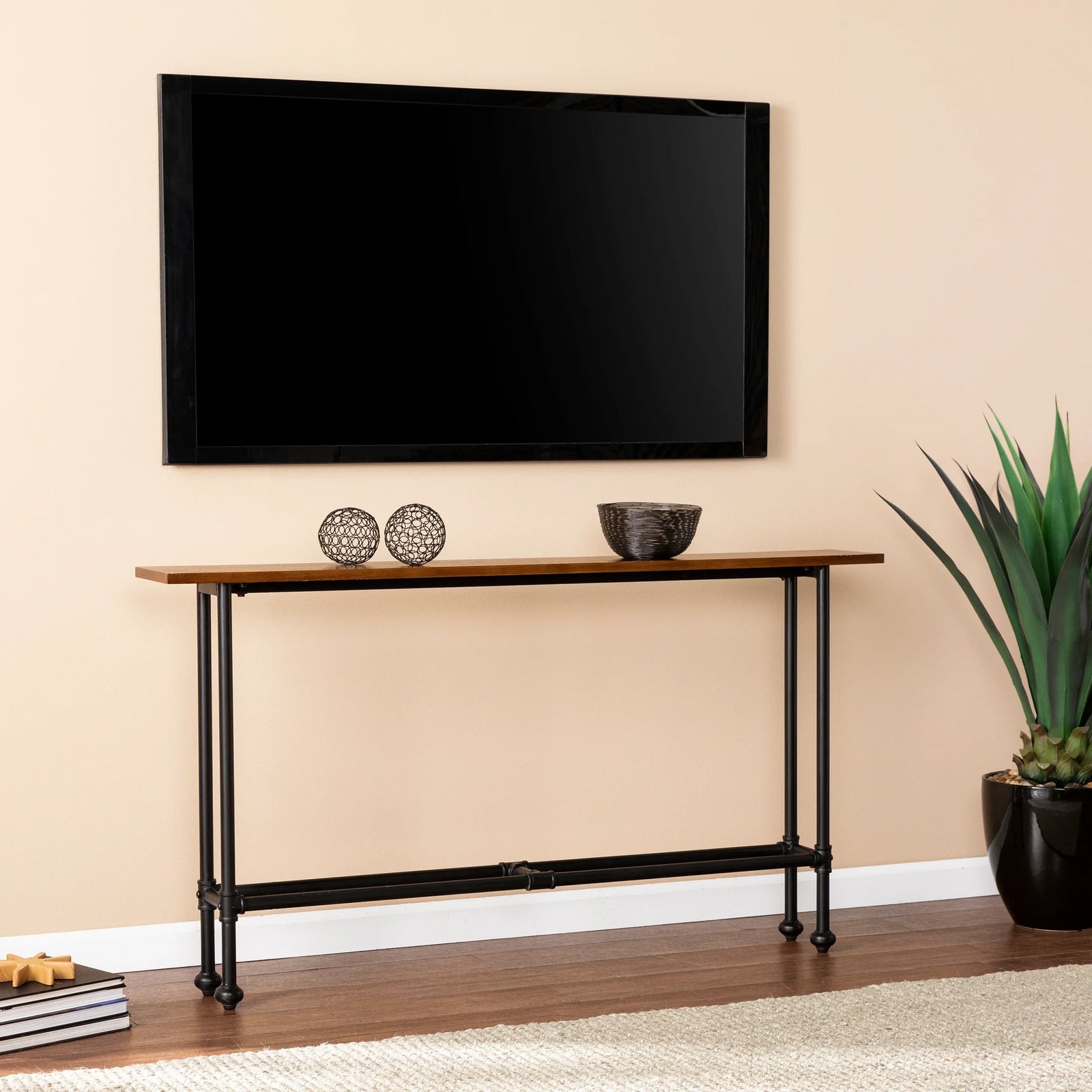 SEI Furniture Agnew Console Table - Black w/ Espresso CONSOLE TABLES