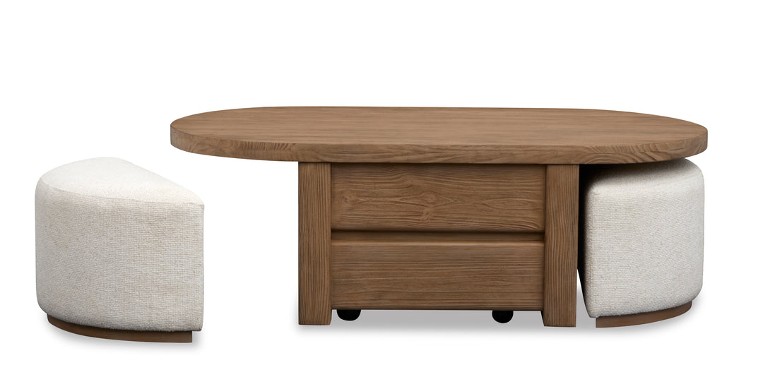 Hayden Golden Oat Lift Top Storage Cocktail Table With Casters & 2 Uph.Stools - T6348-50