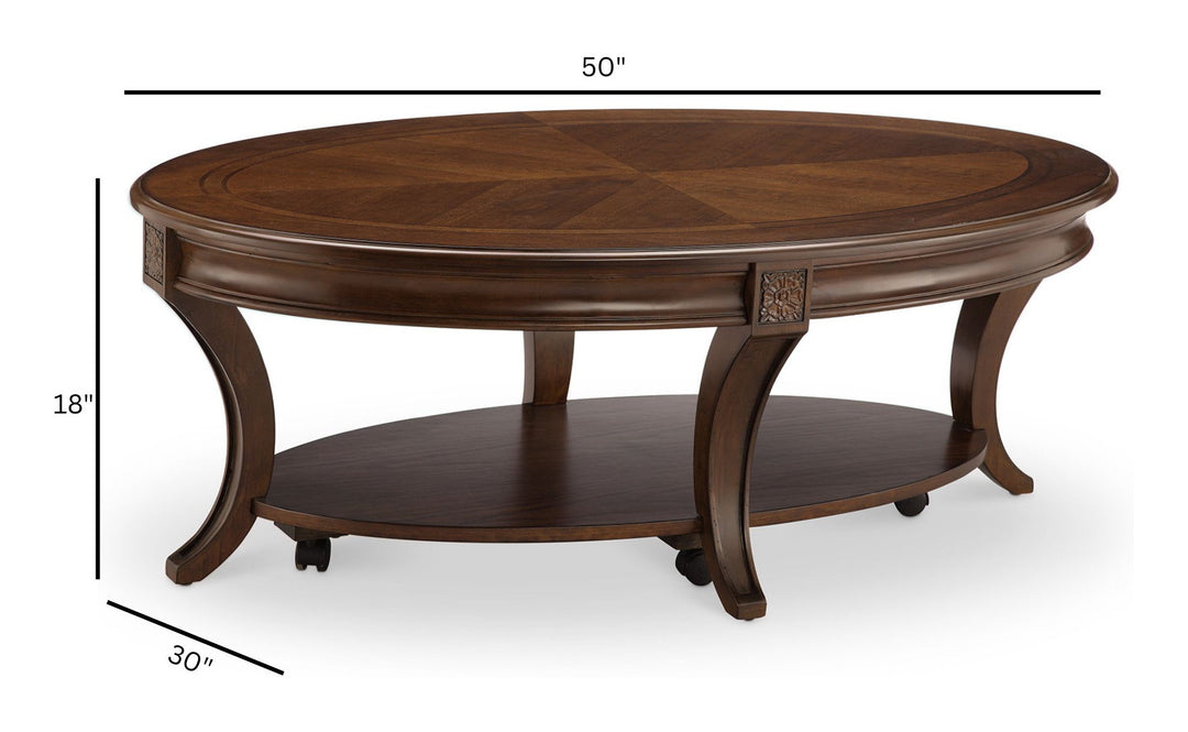 Winslet Cherry Oval Cocktail Table With Casters - T4115-47