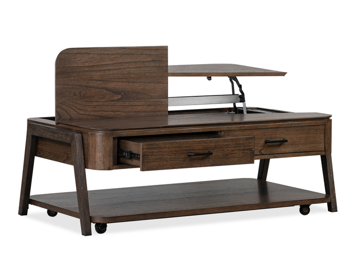 Hallie Milk Chocolate And Dark Chocolate Lift Top Storage Cocktail Table With Casters - T6355-50