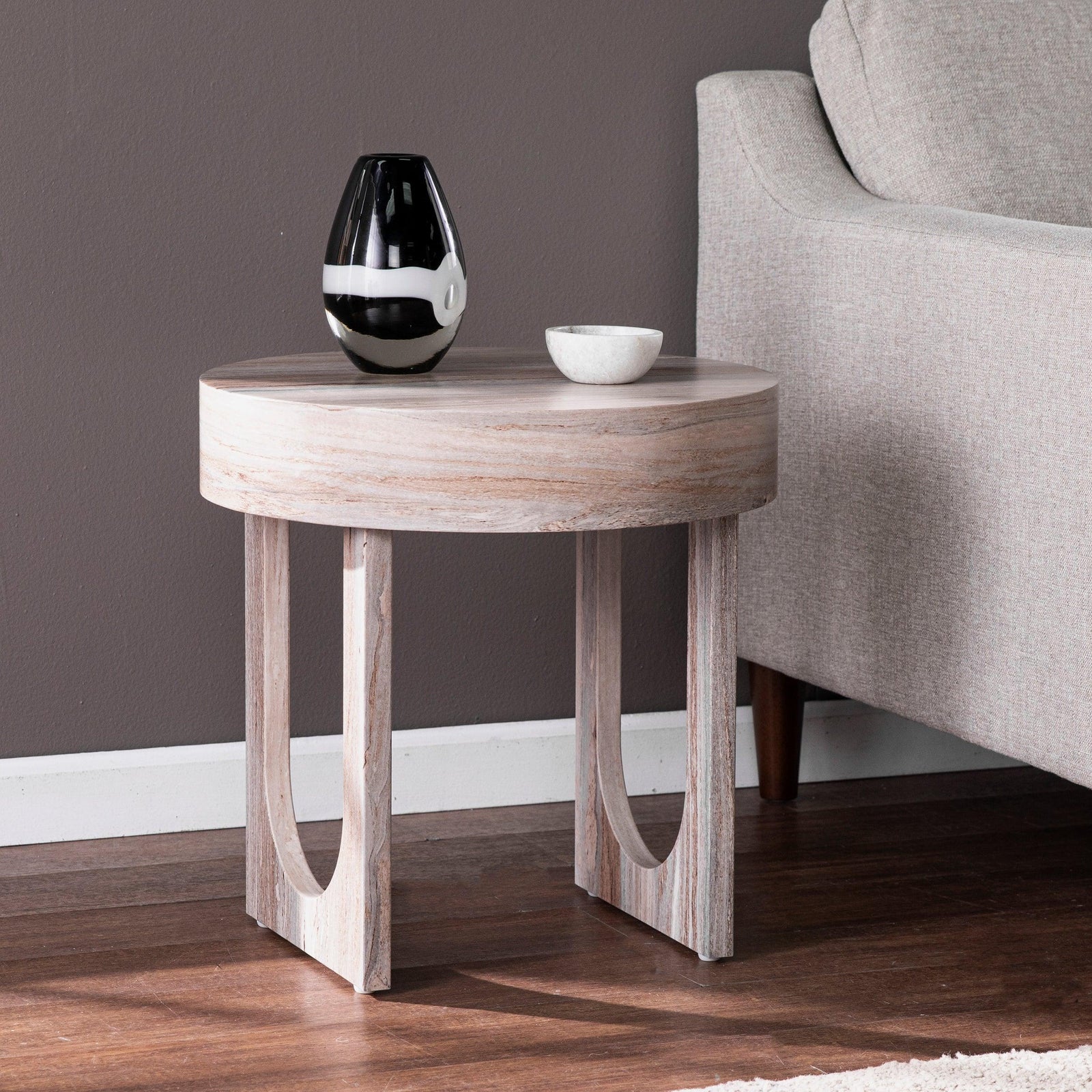 SEI Furniture Chadkirk Round Faux Marble End Table ACCENT TABLES