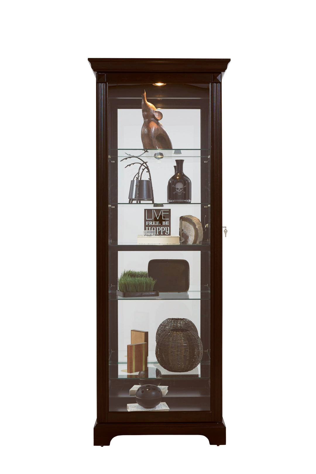 Curios Deep Cherry Brown Locking Slide Door 5 Shelf Curio Cabinet - 21459