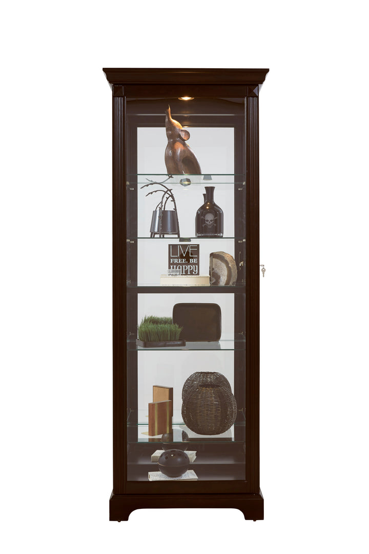 Curios Deep Cherry Brown Locking Slide Door 5 Shelf Curio Cabinet - 21459