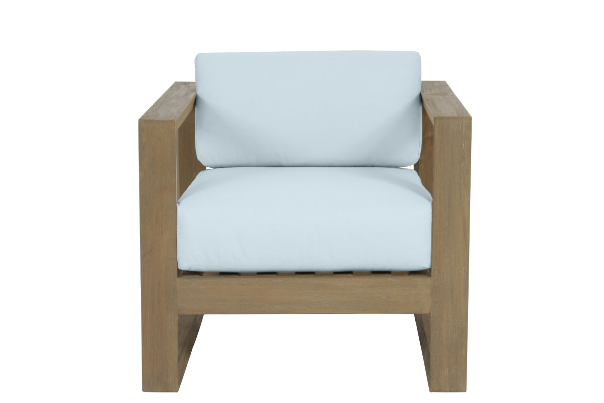 Coastal Teak Club Chair in Canvas Skyline, No Welt