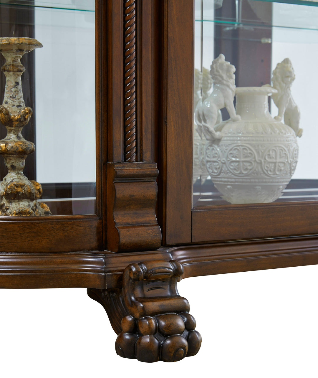 Curios Maple Brown Lighted Curved Front 4 Shelf Curio Cabinet - 102003