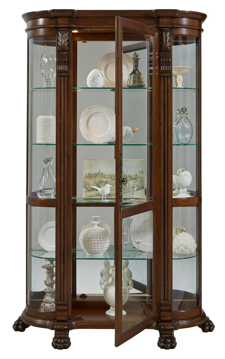 Curios Maple Brown Lighted Curved Front 4 Shelf Curio Cabinet - 102003