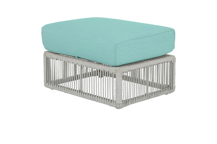 Miami Ottoman in Dupione Celeste w/ Self Welt