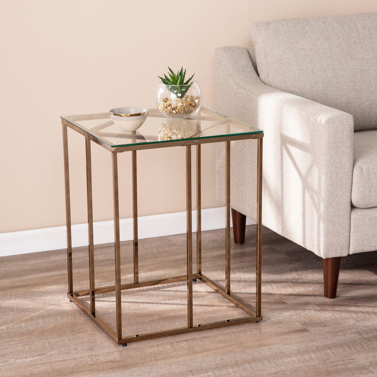 SEI Furniture Nicholance Contemporary End Table w/ Glass Top ACCENT TABLES