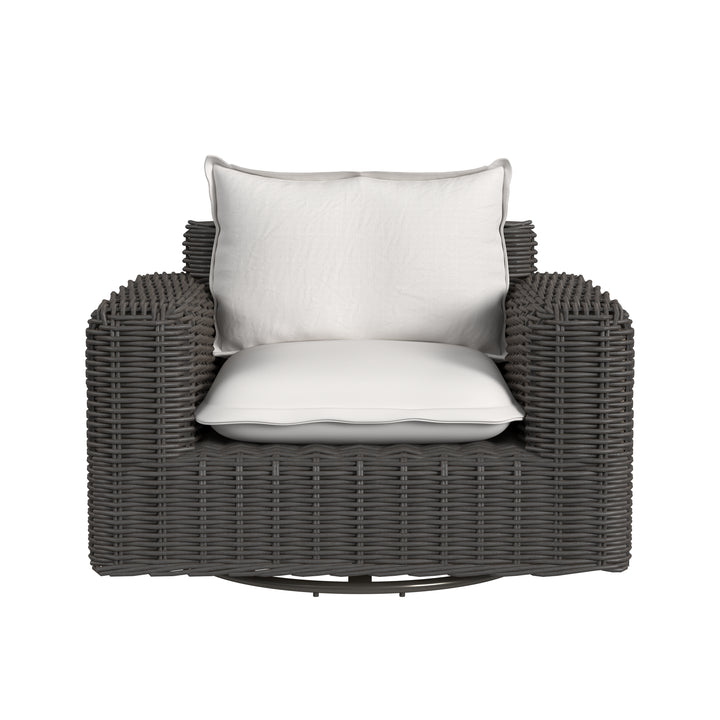 Cabo Oversized Swivel Club Chair in Soothe Pearl w/ Flange Welt