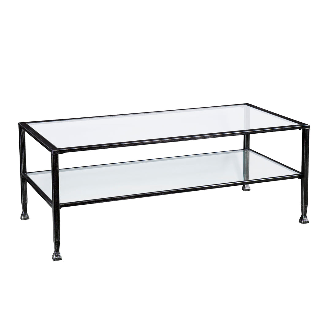American Home Furniture | SEI Furniture - Jaymes Metal/Glass Rectangular Open Shelf Cocktail Table - Black
