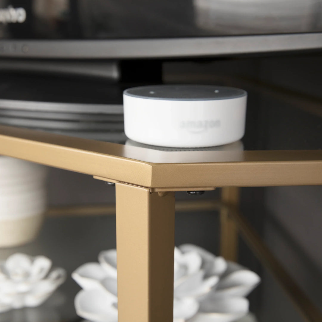 Jaymes Metal/Glass Corner TV Stand - Gold - AmericanHomeFurniture