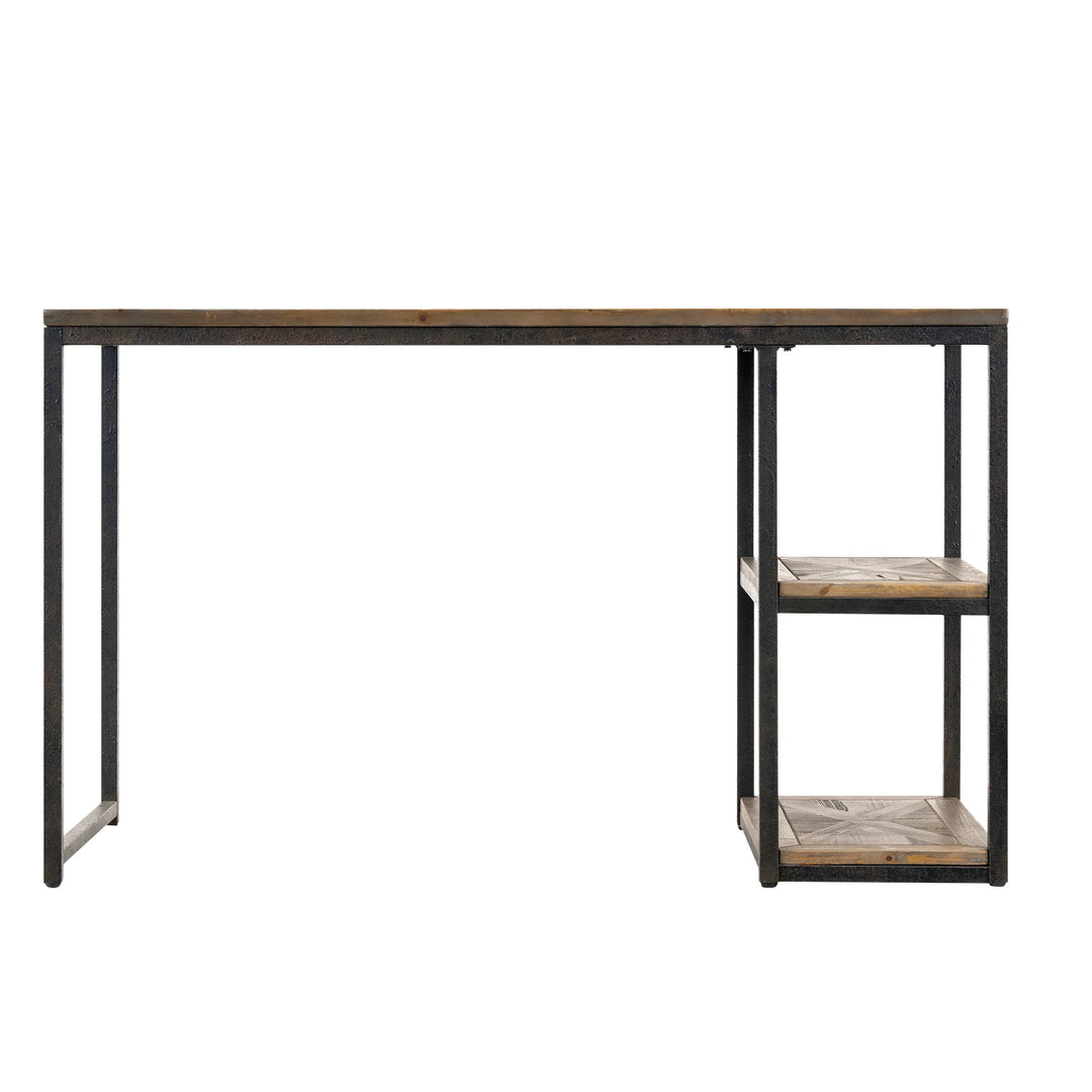 Garviston Reclaimed Wood Writing Desk - Industrial Style - Rustic Black w/ Distressed Fir - AmericanHomeFurniture