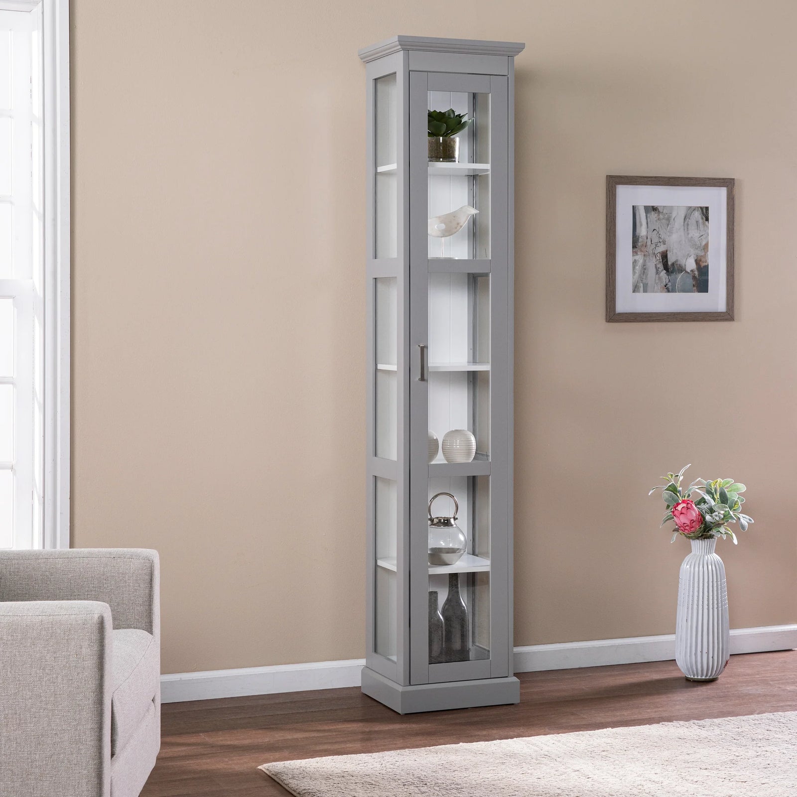 SEI Furniture Balterley Curio Cabinet with Glass Door - Gray CABINETS