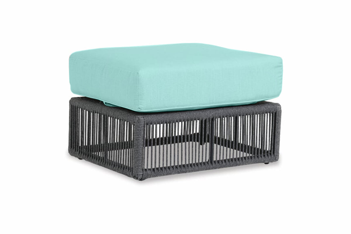 Milano Ottoman in Dupione Celeste w/ Self Welt