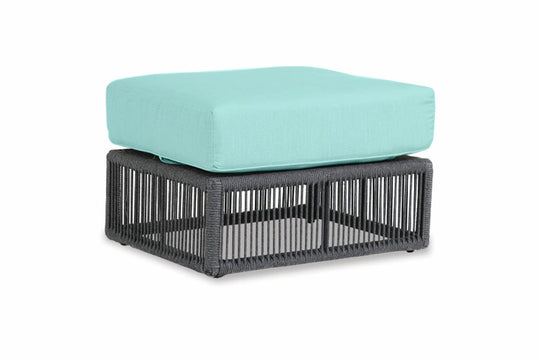 Milano Ottoman in Dupione Celeste w/ Self Welt
