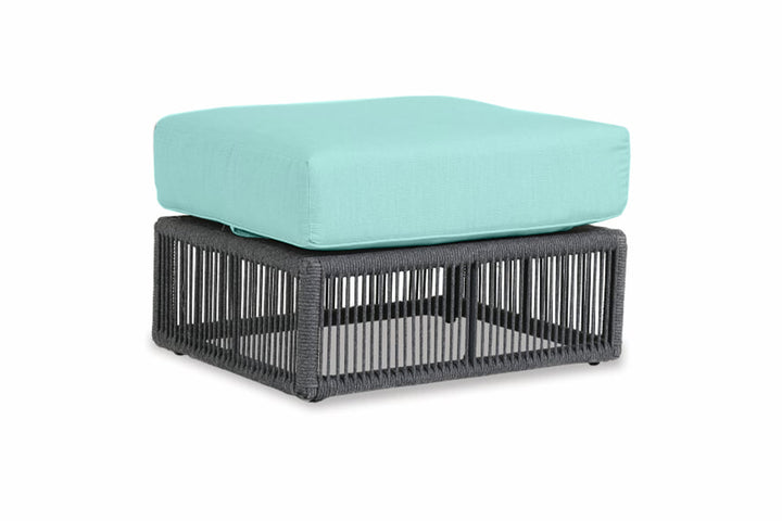 Milano Ottoman in Dupione Celeste w/ Self Welt