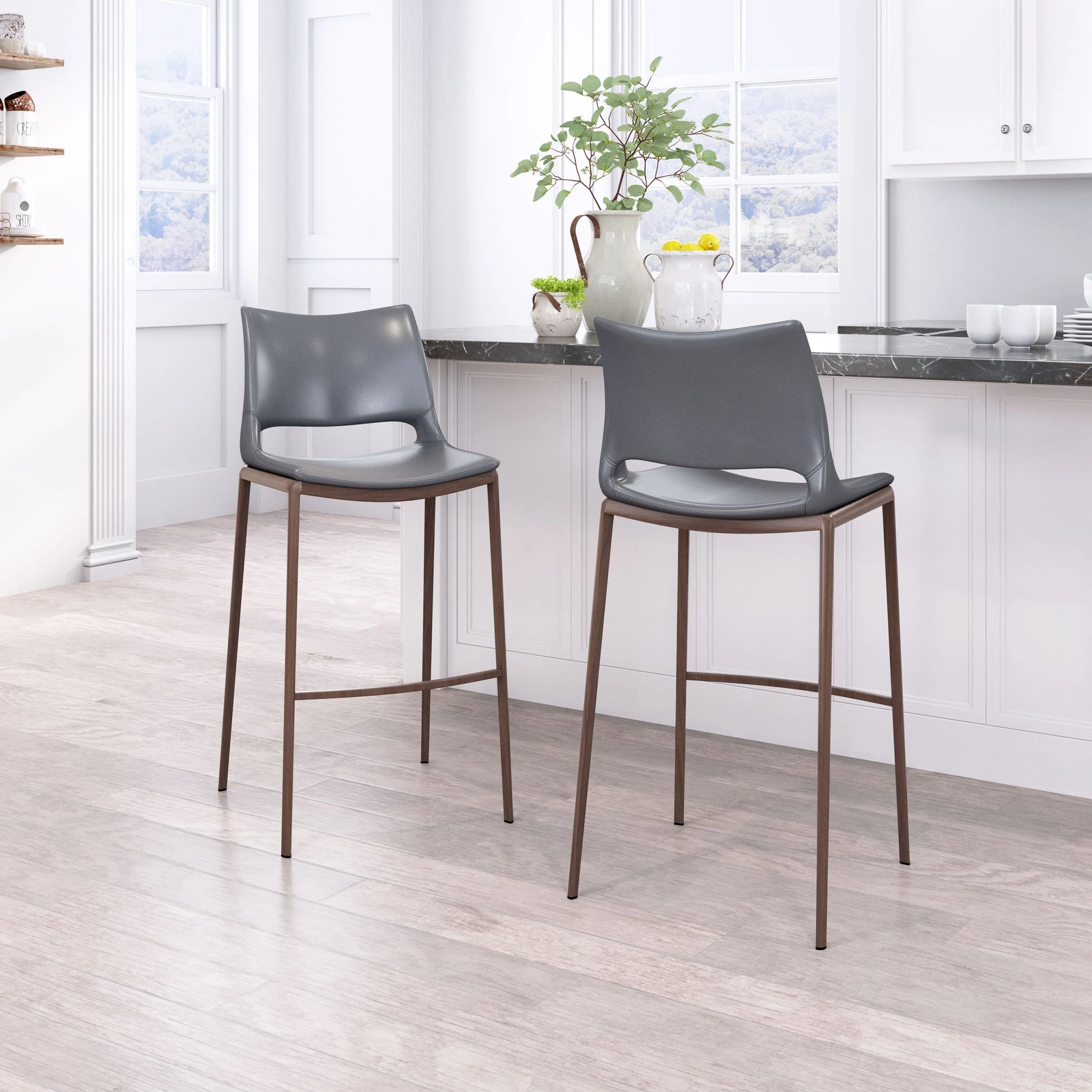 Zuo Ace Barstool (Set of 2) Dark Gray & Walnut BAR STOOLS + COUNTER STOOLS