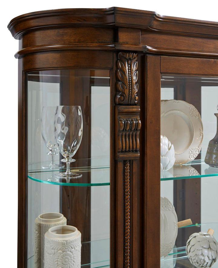 Curios Maple Brown Lighted Curved Front 4 Shelf Curio Cabinet - 102003