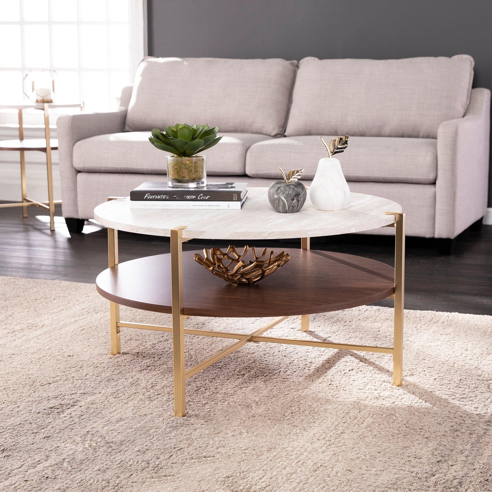 SEI Furniture Ardmillan Round Faux Marble Cocktail Table COFFEE TABLES