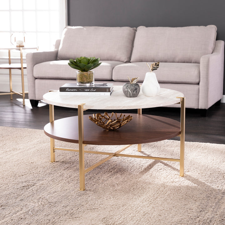 American Home Furniture | SEI Furniture - Ardmillan Round Faux Marble Cocktail Table
