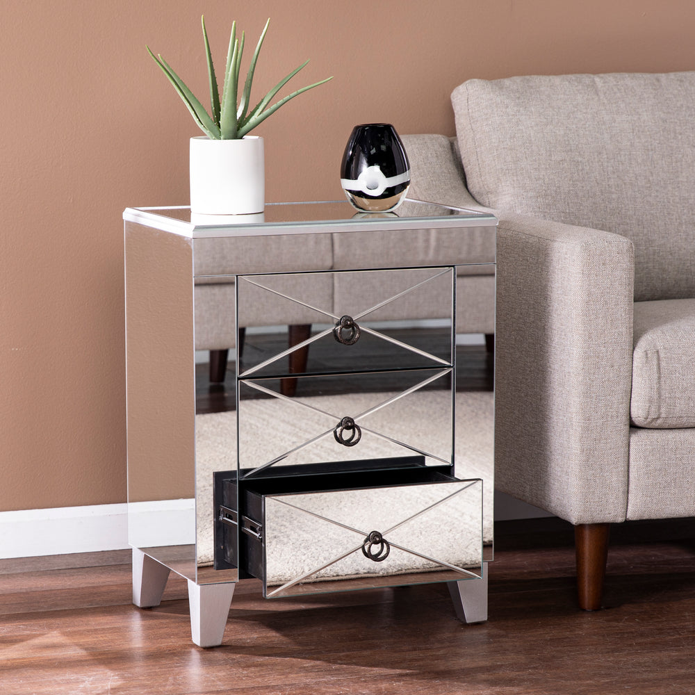 American Home Furniture | SEI Furniture - Cresheim Mirrored End Table w/ Drawers
