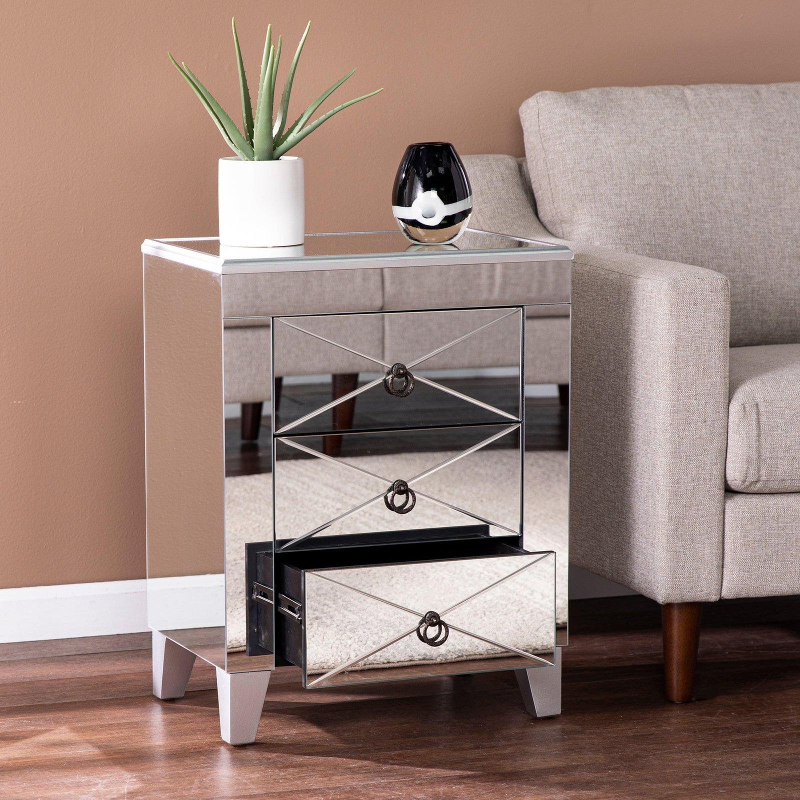 SEI Furniture Cresheim Mirrored End Table w/ Drawers ACCENT TABLES