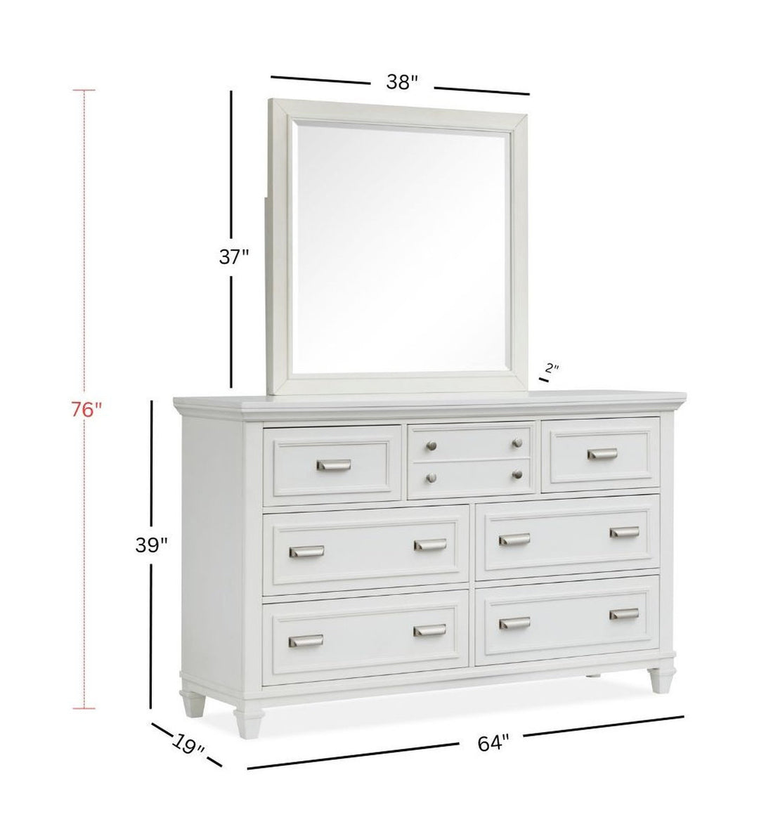 Charleston White Dove White Drawer Dresser With Landscape Mirror - B5611-20WH40WH