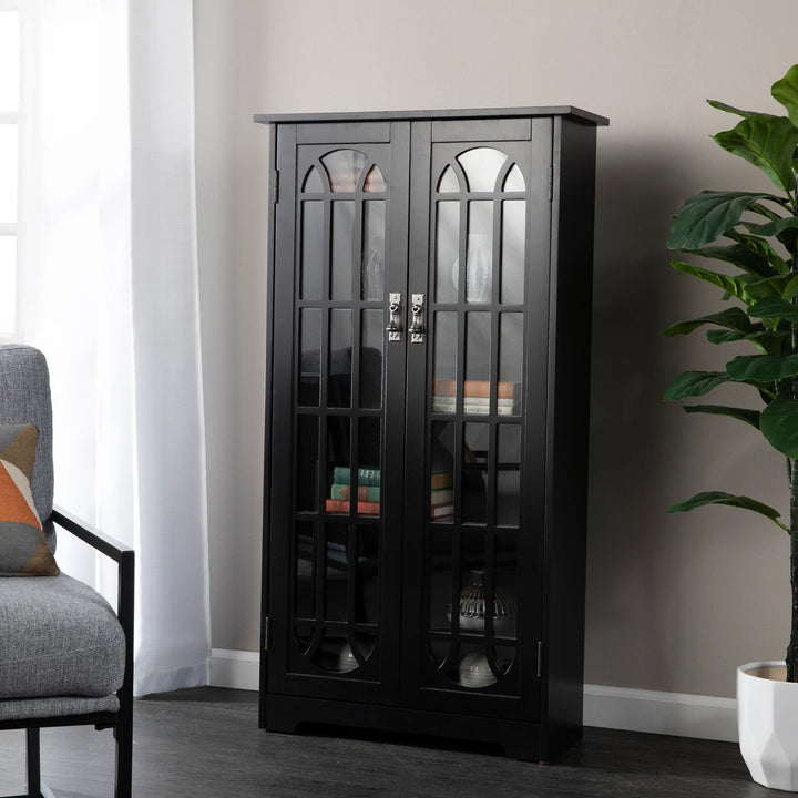 Window Pane Media Cabinet - Black - AmericanHomeFurniture