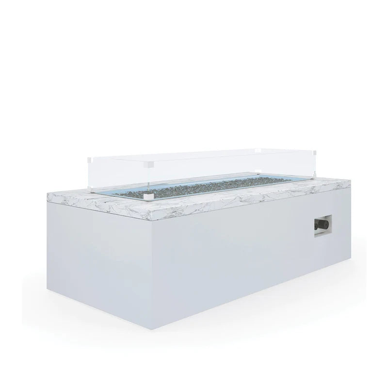 American Home Furniture | Sunset West - White Carrara Marble Rectangular Fire Table Glass Surround