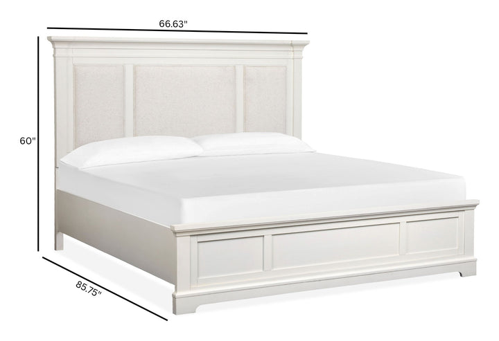 Kingston Whisper White And Cerused Nutmeg Queen Upholstered Panel Bed - B6407-55