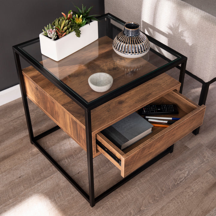 American Home Furniture | SEI Furniture - Olivern Glass-Top End Table w/ Storage