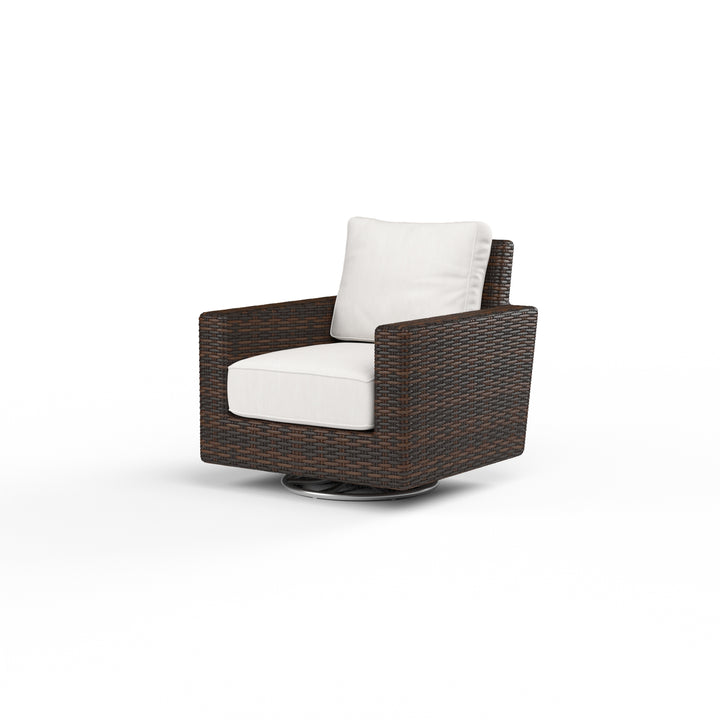 American Home Furniture | Sunset West - Montecito Swivel Rocker Club Chair in Canvas Flax w/ Self Welt