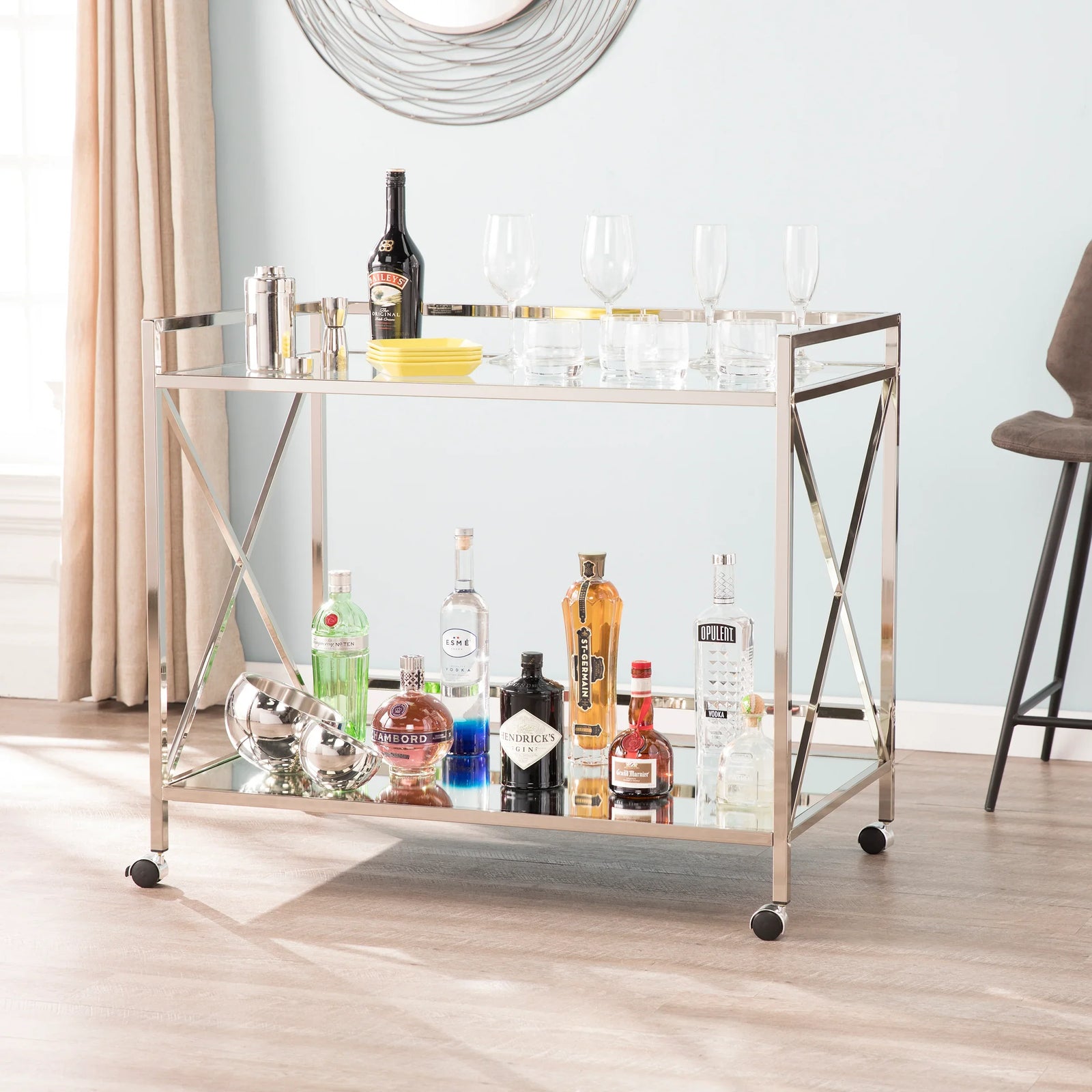 SEI Furniture Maxton Silver Bar Cart BAR + BAR CARTS