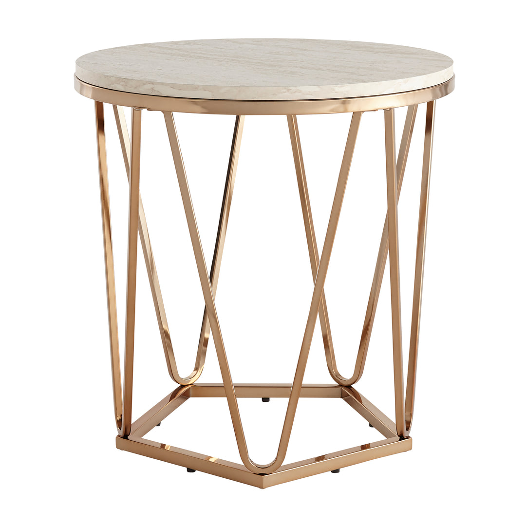 American Home Furniture | SEI Furniture - Luna Round Faux Stone End Table – Champagne