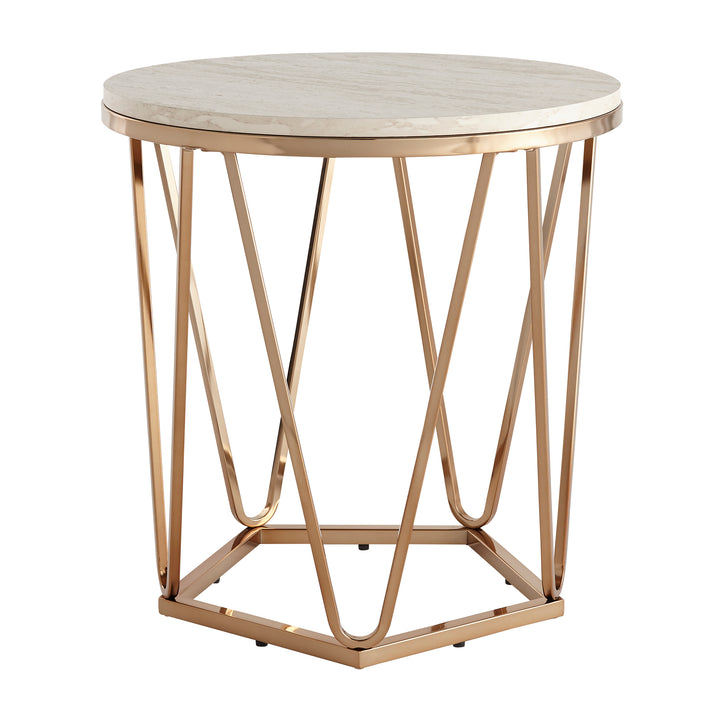 American Home Furniture | SEI Furniture - Luna Round Faux Stone End Table – Champagne