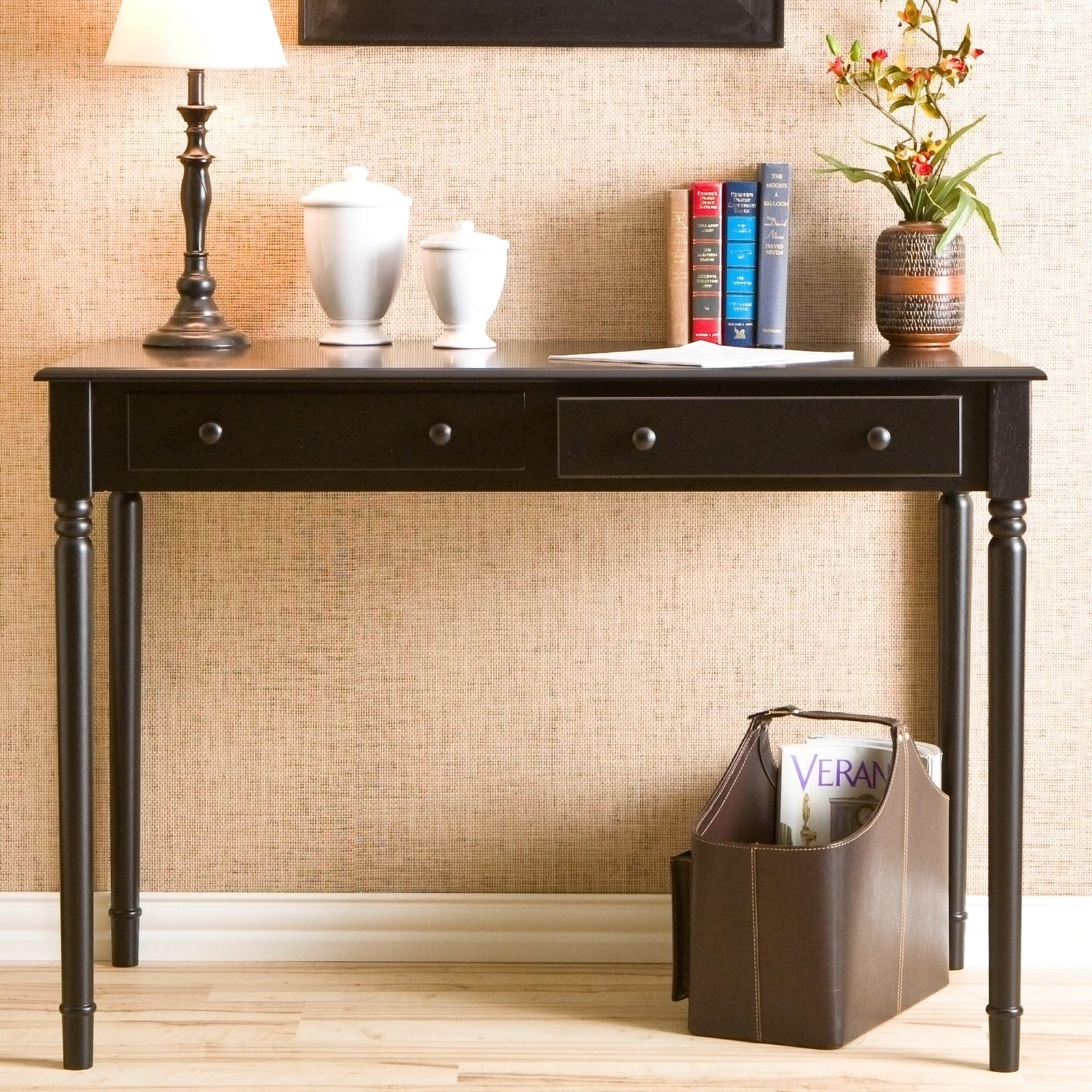 SEI Furniture Writing 2-Drawer Desk – Satin Black DESKS